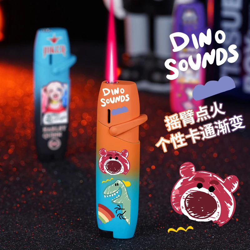 网红创意草莓熊渐变防风打火机网红款红色火焰卡通图案送给男朋友