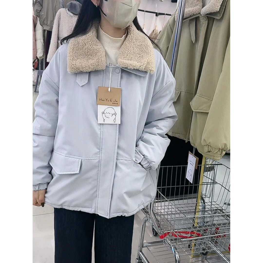 莎姐严选韩版宽松短款加绒加厚棉服外套716