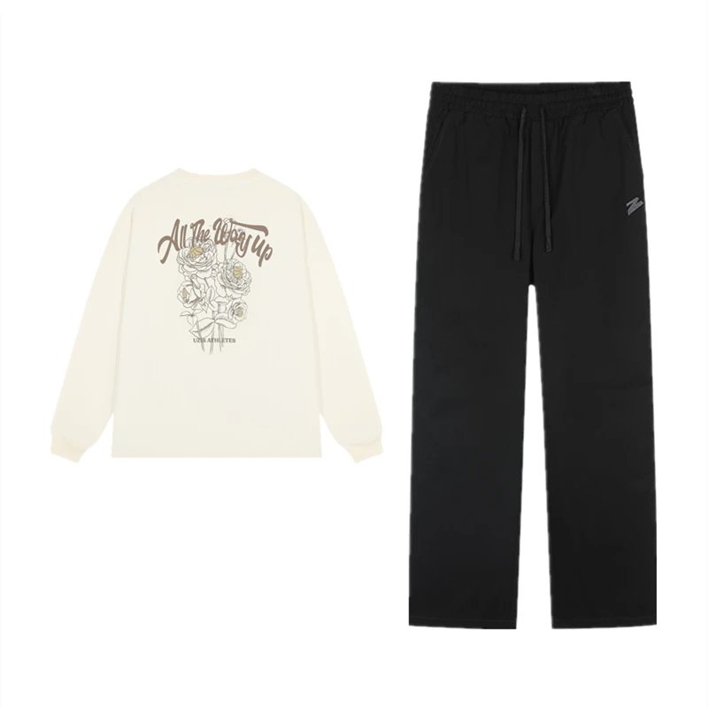 【怒放套装】有志者UZIS休闲宽松运动男复古印花长袖直筒裤大码秋季