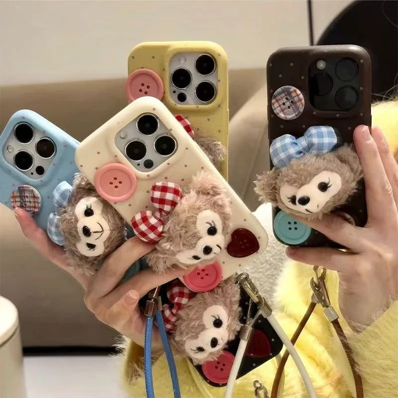毛绒达菲熊适用于苹果16手机壳15/14/13Pro华为系列全包个性防摔