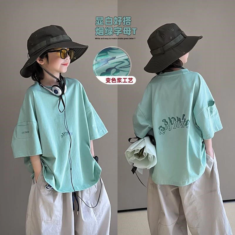 男童短袖t恤夏装新款儿童街舞中大童男孩棉夏季宽松洋气印花潮T恤