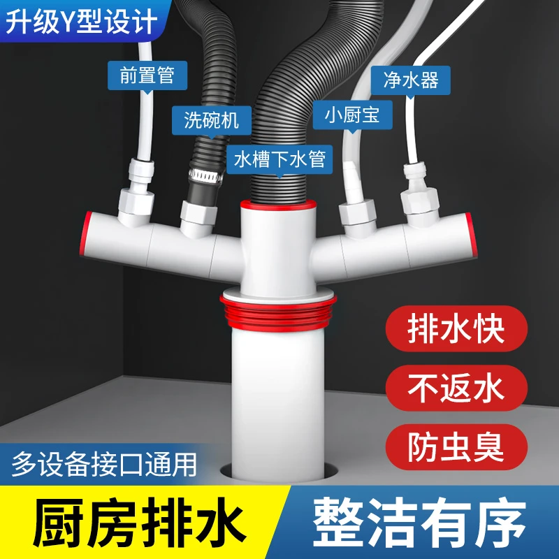 Y型下水三通防臭专用接头厨房防返漏水水槽面盆洗衣机排水管地漏