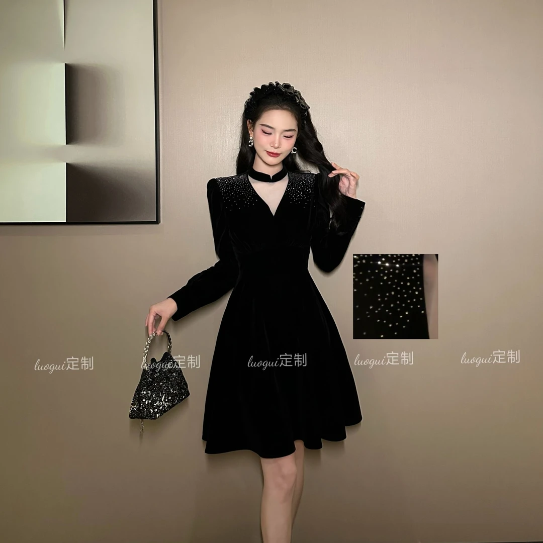 【花花原创】赫本风时尚法式小众名媛显瘦气质轻奢复古连衣裙9988