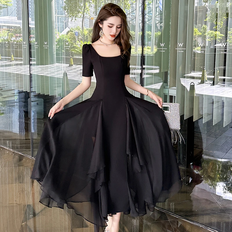 9628 新款赫本风显瘦收腰气质高级时尚设计感连衣裙修身