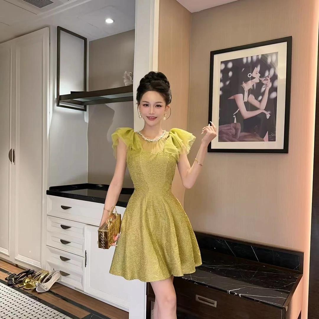 花花设计师定制 时尚名媛设计感收腰法式显瘦气质连衣裙 30884