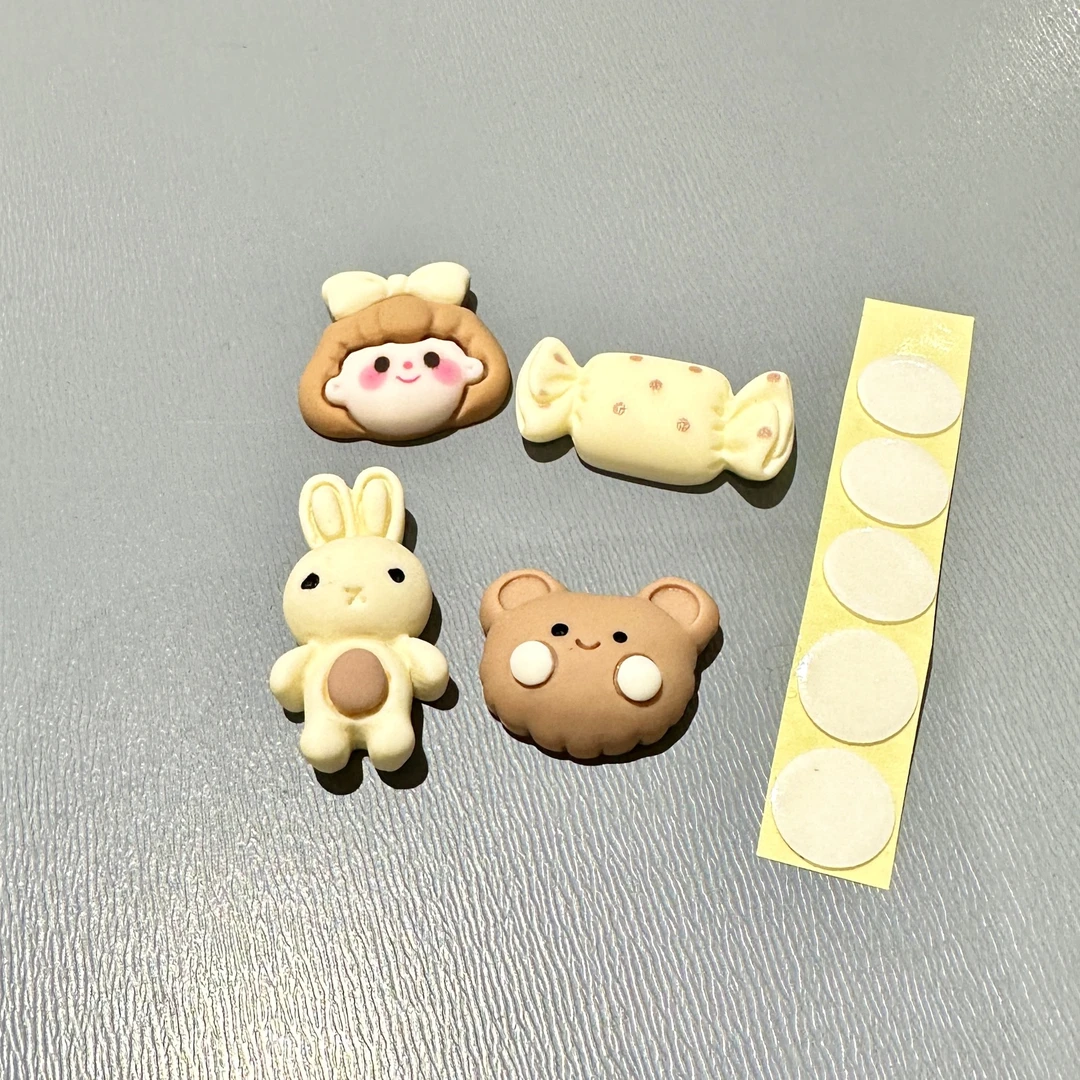 卡通树脂配件奶茶色小熊4颗立体装饰+双面胶