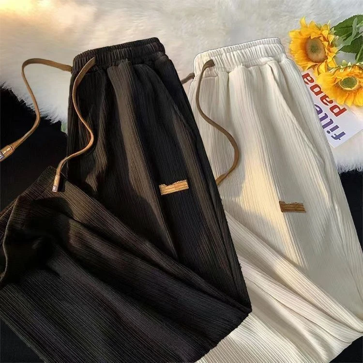 裤子男款夏季弹力冰丝裤宽松垂感直筒大码薄款阔腿裤运动休闲裤男
