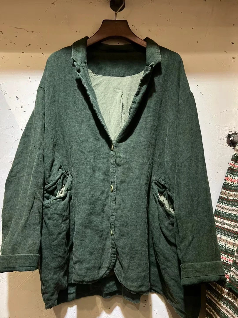 原创做旧亚麻双层外套文艺百搭（衣长73胸围146）