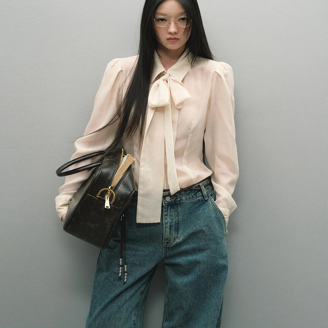 【LaluneDuCiel】LLDC感衬衣蝴蝶结绑带衬衫+短款吊带女LSCS00174