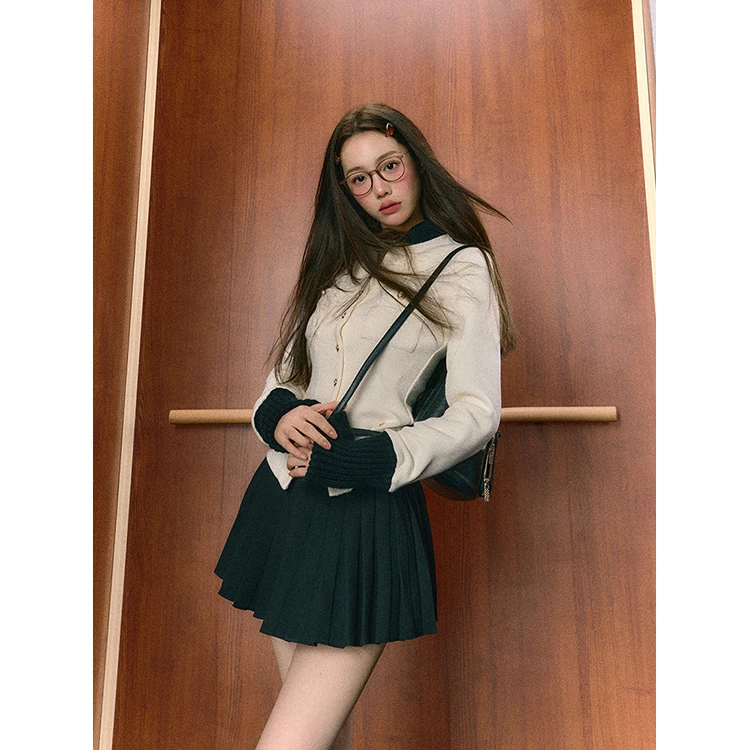 【LaluneDuCiel】LLDC韩系千金风秋冬百褶裙显瘦时尚针织套LA0008