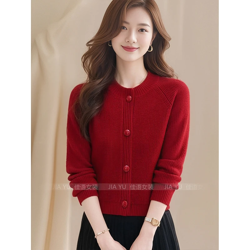 YS#小个子高腰圆领毛衣开衫短款针织外套女秋季新款外搭DY10835