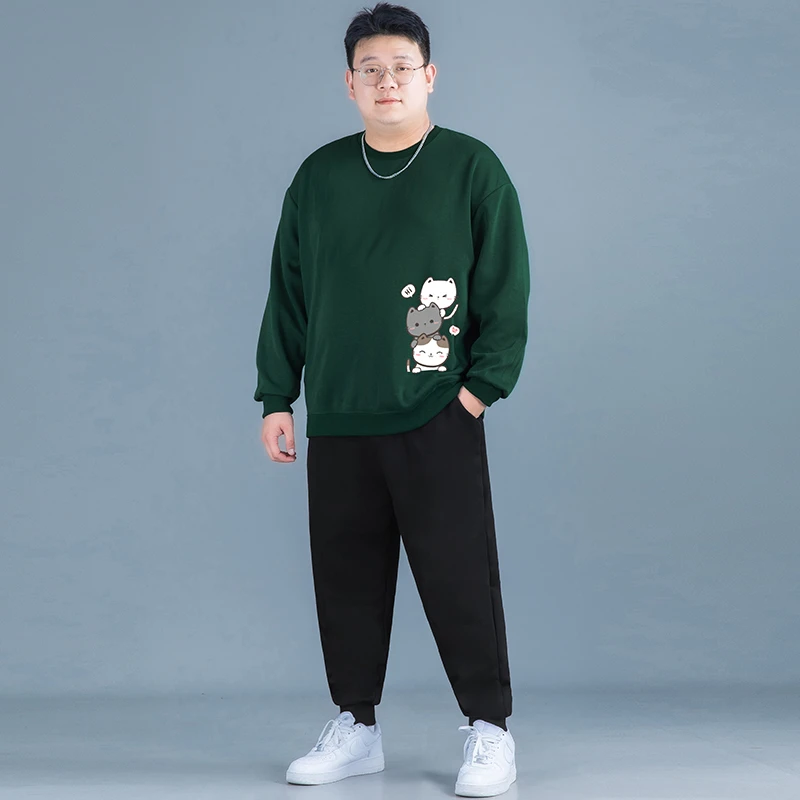 大码男士秋季秋冬套装新款胖子圆领卫衣宽松休闲显瘦运动服男装潮