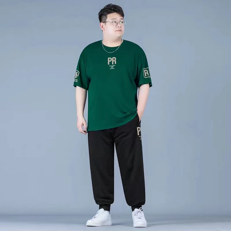 时尚大码男装圆领情侣套装薄款透气休闲运动潮流舒适男士宽松男装