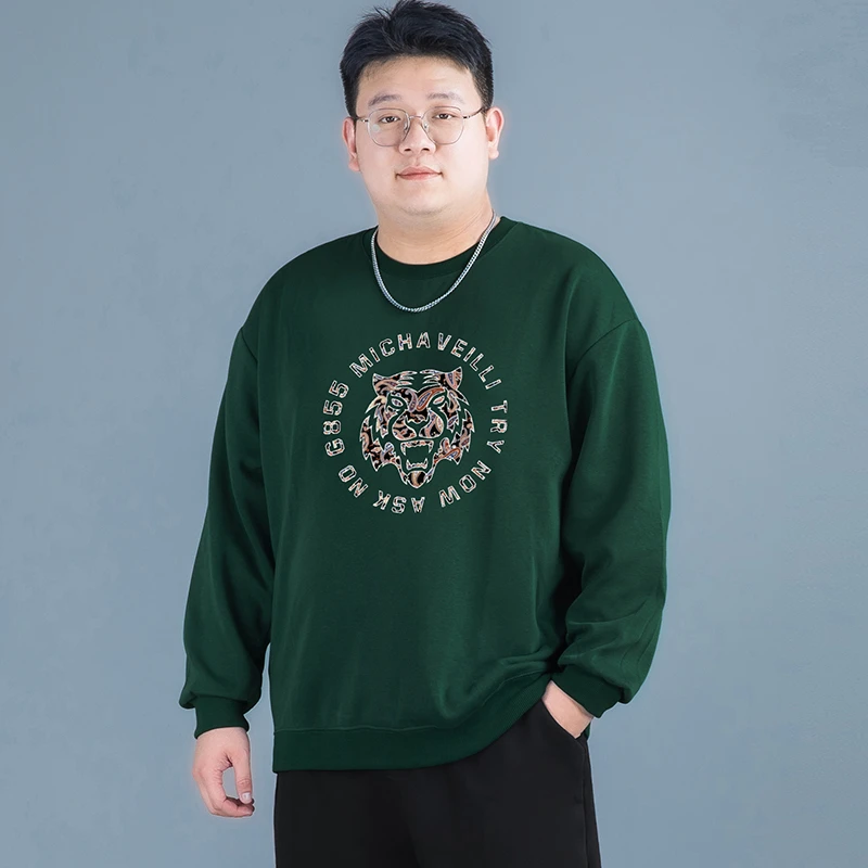 男士卫衣2023秋季新款加肥加大虎头圆领上衣时尚百搭潮流印花长袖