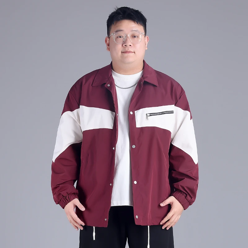 秋款翻领夹克加肥大码男士户外防风休闲宽松上衣简约运动胖子男装