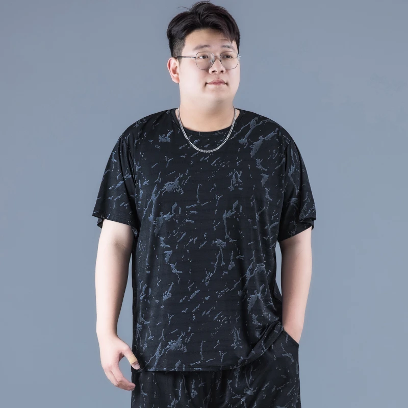 大码男装冰丝宽松休闲加肥加大运动装潮流时尚薄款短袖夏季男士胖