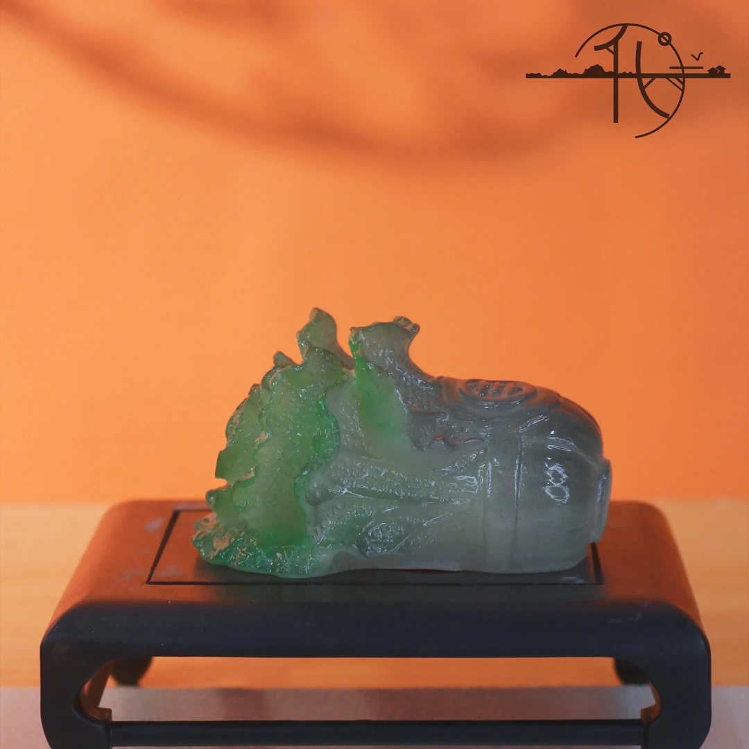 白菜变色中式茶宠摆件茶玩手工绿色大号个性陶瓷可爱复古A3408