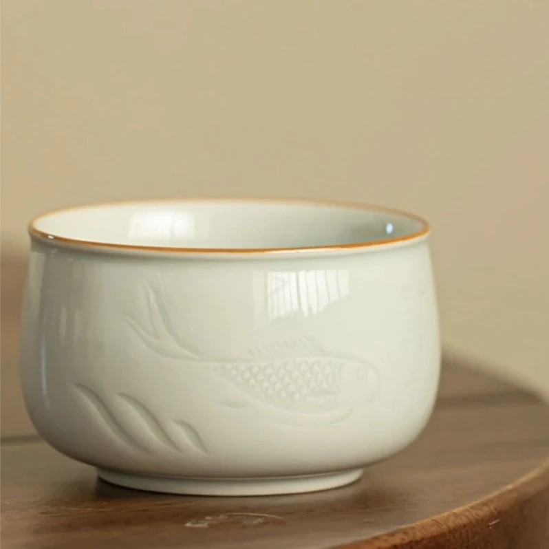 冰灰鱼禅定杯复古家用陶瓷主人杯功夫茶具单杯A9145