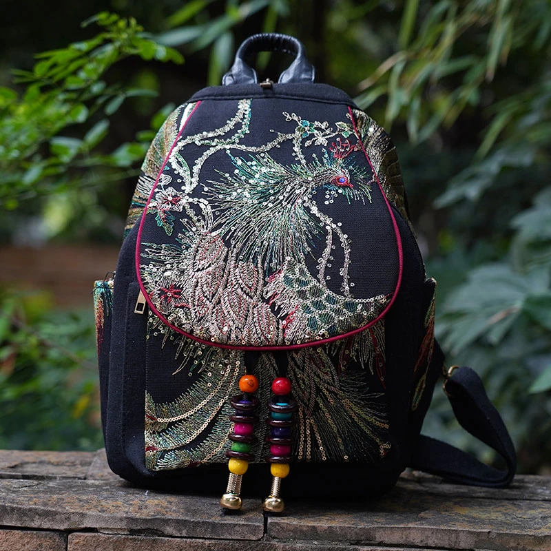 亮片刺绣双肩包中国风高端绣花百搭复古双肩背民族风绣花女士背包