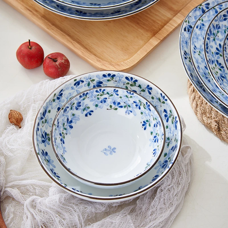 【有谷窑】小蓝芽-6.3英寸煮物钵16cm家用沙拉碗釉下彩陶瓷餐具饭碗