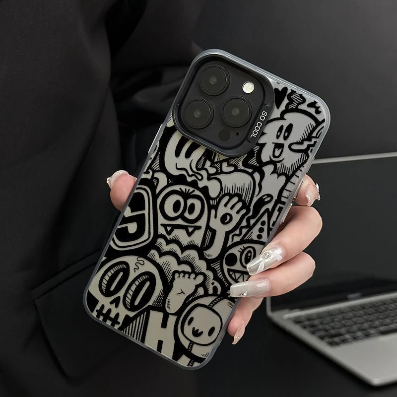 撞色元气骷髅图案适用苹果16手机壳iphone15华为oppo小米vivo防43