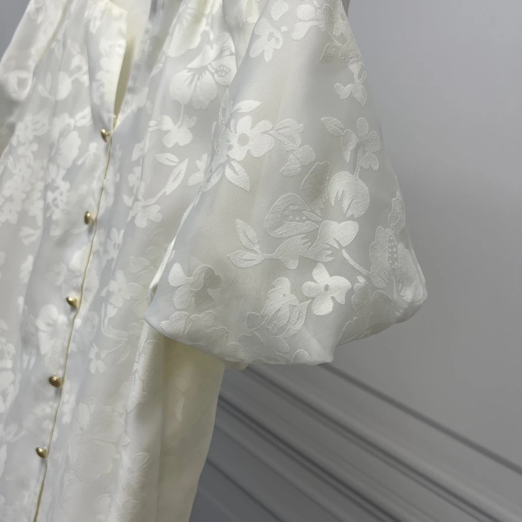 皱感暗花法式甜美泡衬衫（宝贝下单一定要通过订单留言 备注哪款）