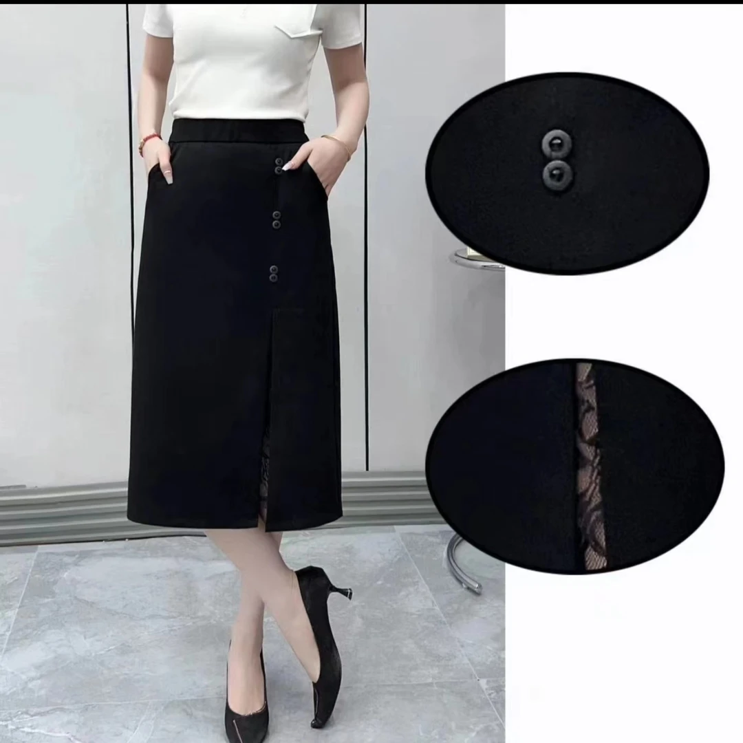 《佳利优选》夏季新品开叉中长款气质蕾丝百搭宽松显瘦黑色半裙982#