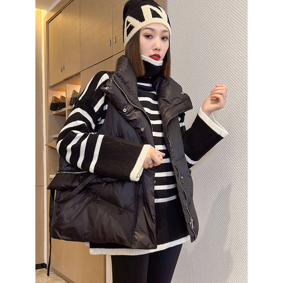 欧洲站洋气轻薄棉马甲女秋冬时尚百搭宽松大码胖mm显瘦坎肩棉衣潮