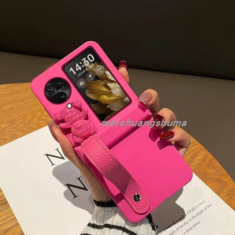 肤感玫红小熊腕带适用oppofindn3手机壳折叠屏vivoXflip铰链全包