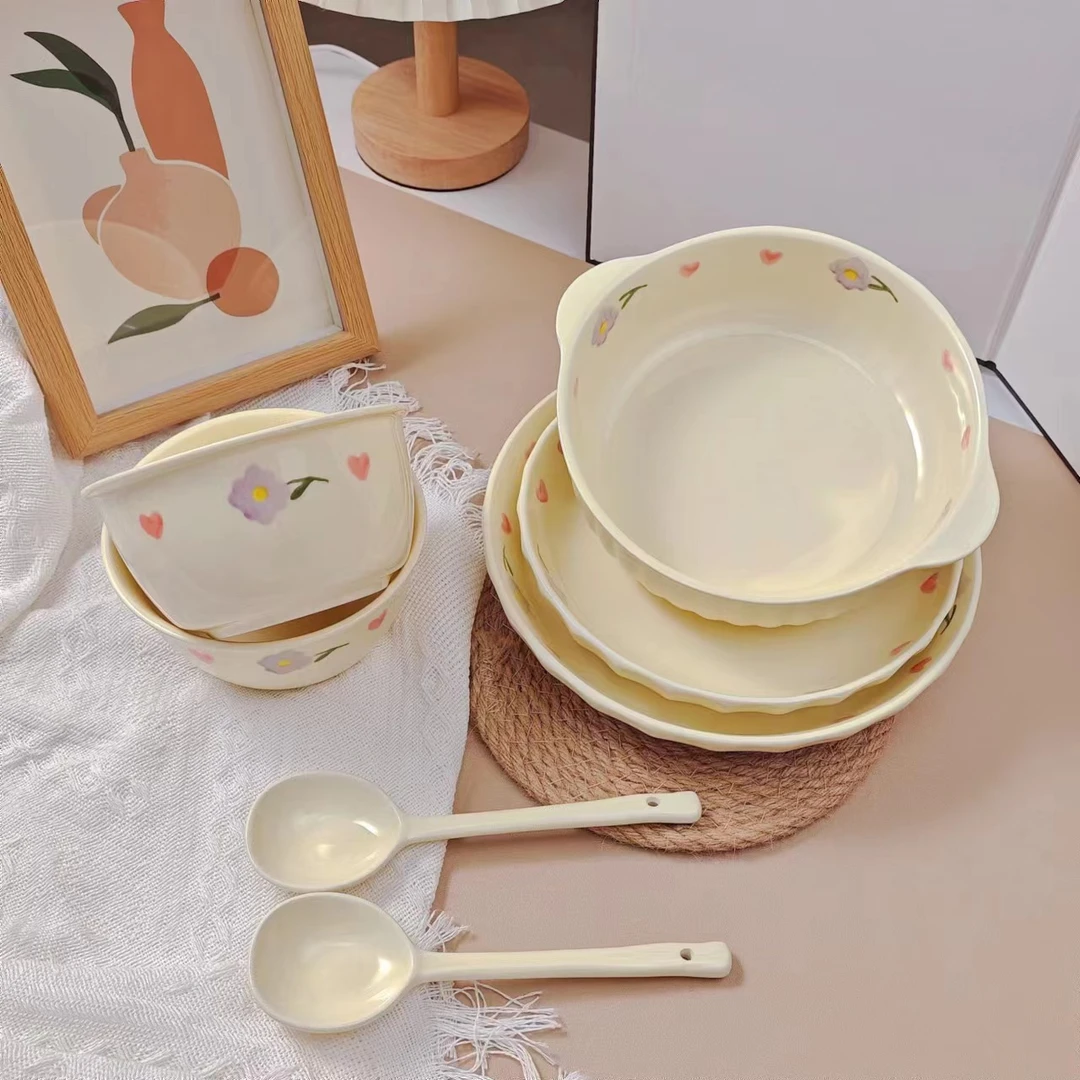 【活动福利】奶油风紫藤花釉下彩家用盘子套装陶瓷餐具陶瓷深盘