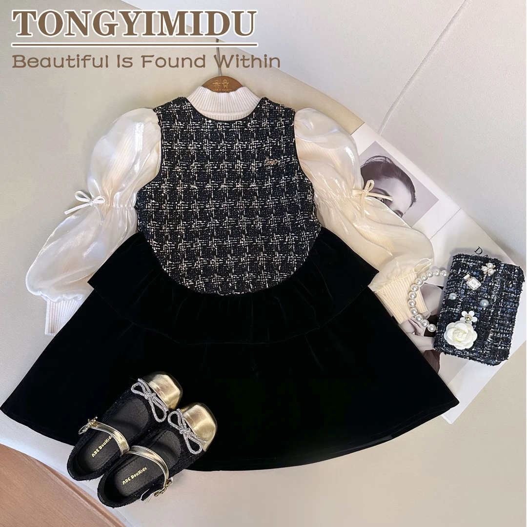 童一密度{ 黑标米兰 } 女童秋季套装新款韩版时尚套装裙T025