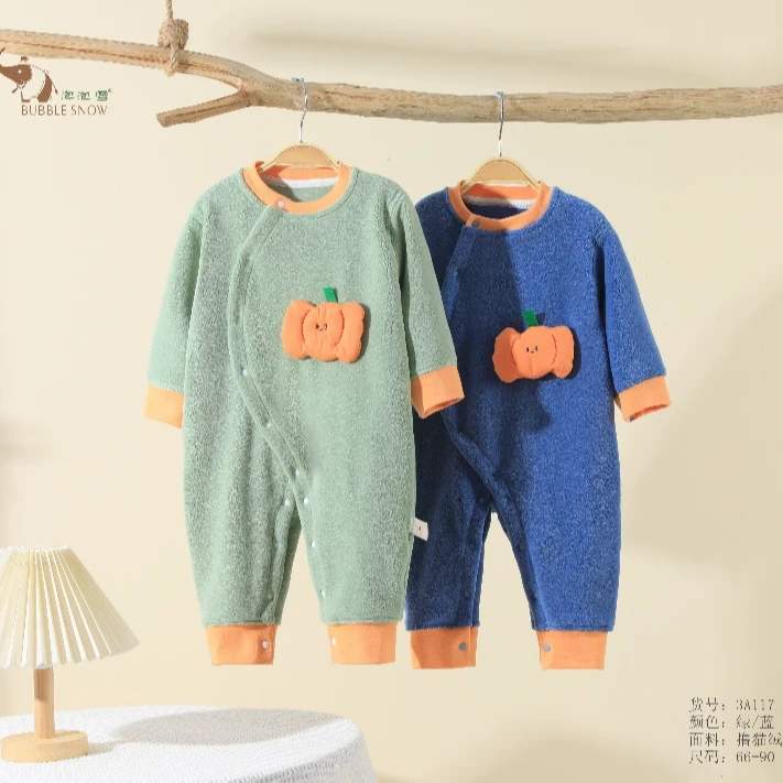 3A117婴儿秋冬爬服撸猫绒保暖加绒加绒连体衣女婴儿男女童外出服