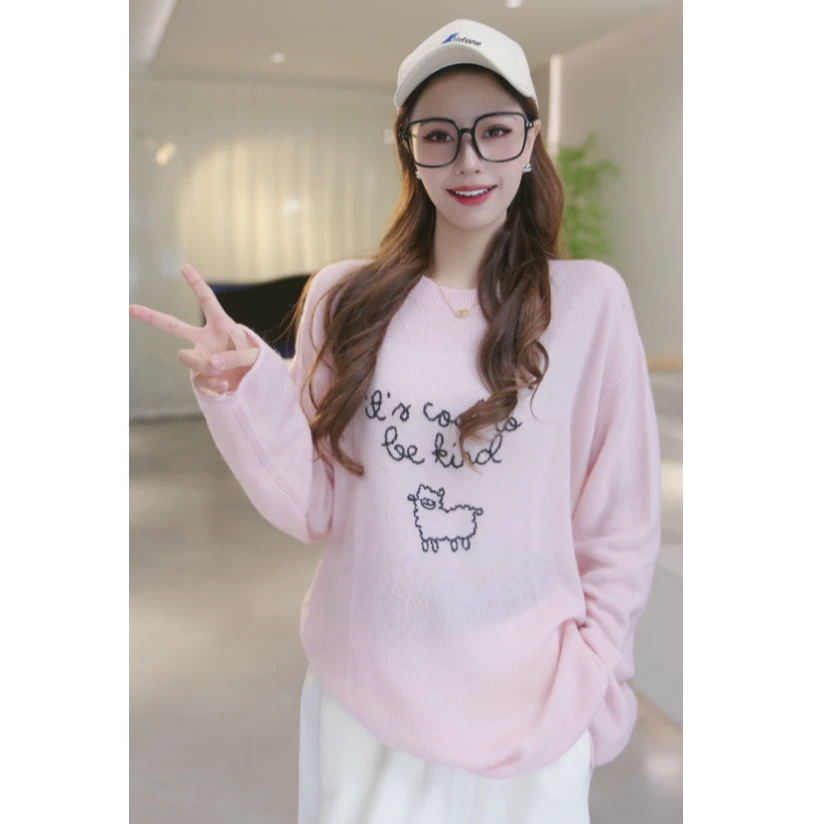 Basic House/百家好春季新款小羊刺绣长袖针织衫B0824B5B662