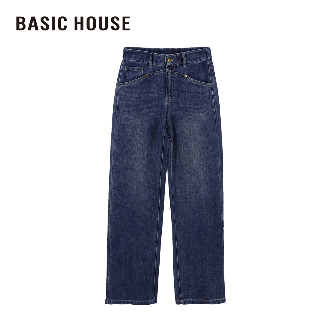 Basic House/百家好2023秋季新款直筒阔腿休闲牛仔裤 B0823B50582