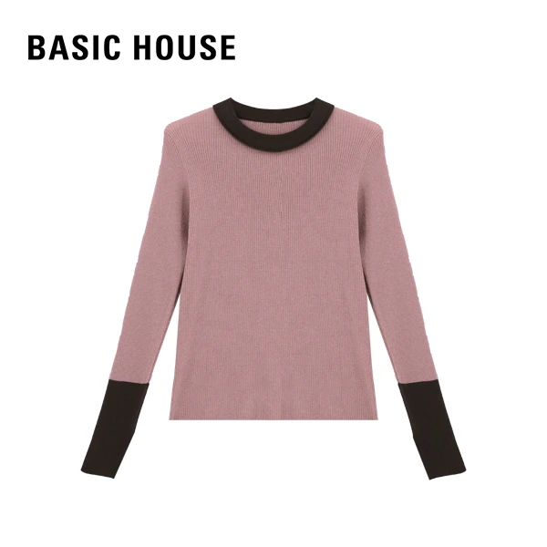 Basic House/百家好2023秋冬设计圆领拼接针织打底衫 B0823B51692