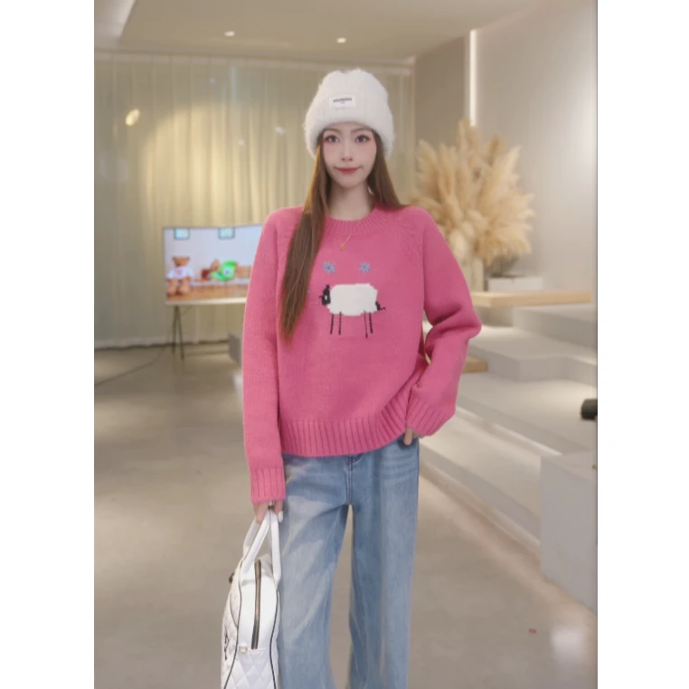 Basic House/百家好早春新款韩版小羊时尚针织毛衣 B0824B5L472