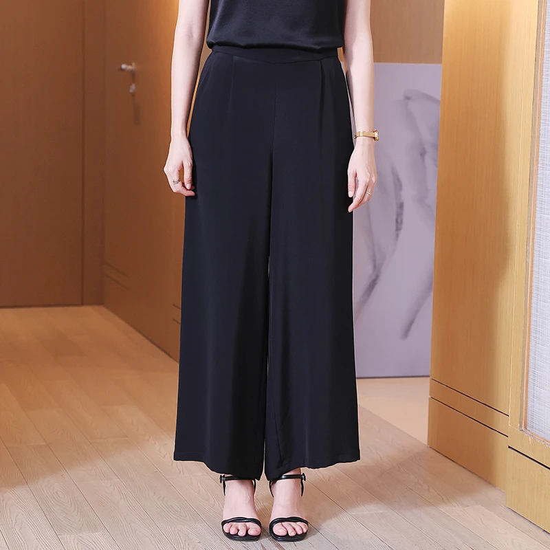 桑蚕丝女士夏季薄款裤子2024新款简约百搭黑色显瘦妈妈真丝休闲裤