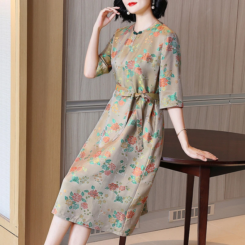 杭州名牌连衣裙桑蚕丝高端中国风气质女装时尚真丝裙子夏季新款