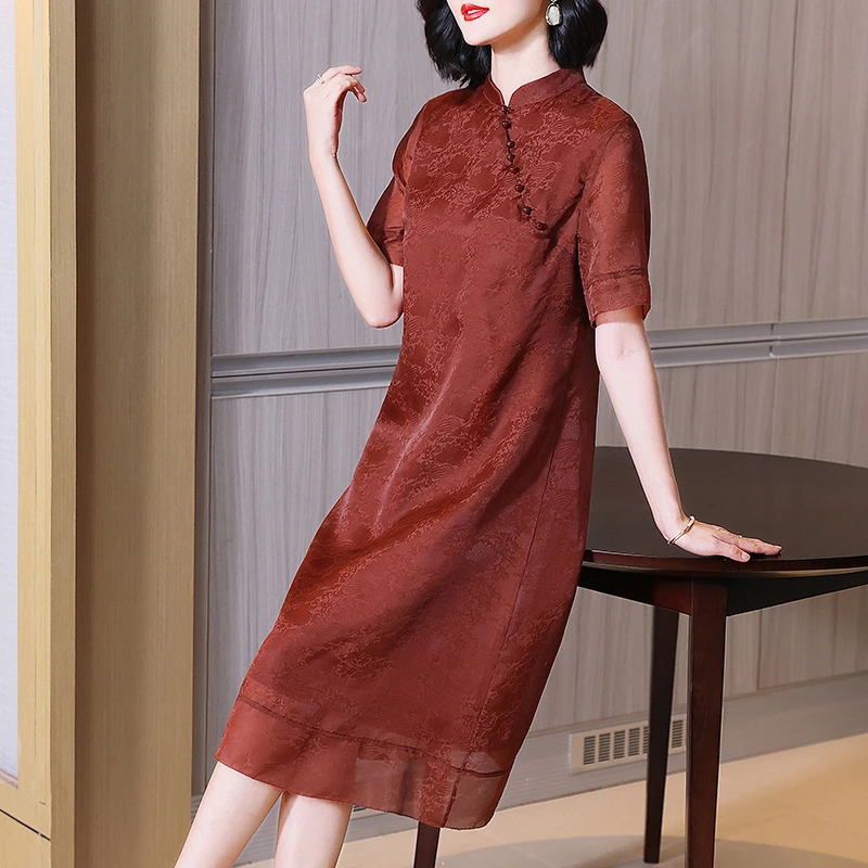 改良裙子高端国风礼服女装真丝桑蚕丝连衣裙夫人喜连衣裙红色