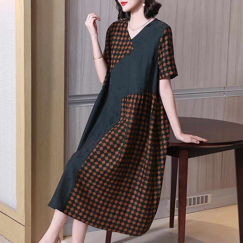 洛玺曼桑蚕丝高端连衣裙夏款大码女装2024新款显瘦质感真丝裙子