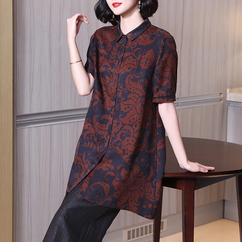 女人味衣服气质高端上衣香云纱夏装2025新款妈妈真丝桑蚕丝衬衫