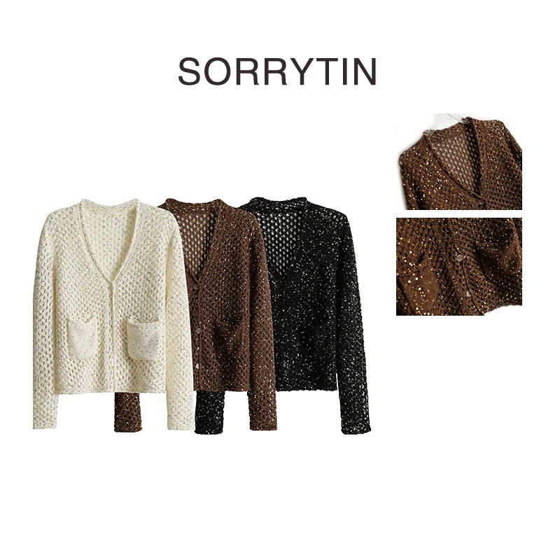 《璀璨女王》SORRYTIN 美炸了重工镂空 星光亮片羊毛针织开衫外套
