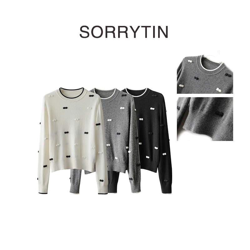 《小玲珑》SORRYTIN 非常美妙的温暖 拼色小蝴蝶结羊绒针织毛衣
