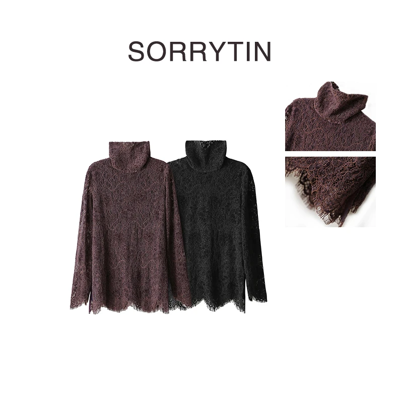 《碎碎薄纱》SORRYTIN 领子好洋气呢 植绒钩花蕾丝侧开叉蕾丝衫