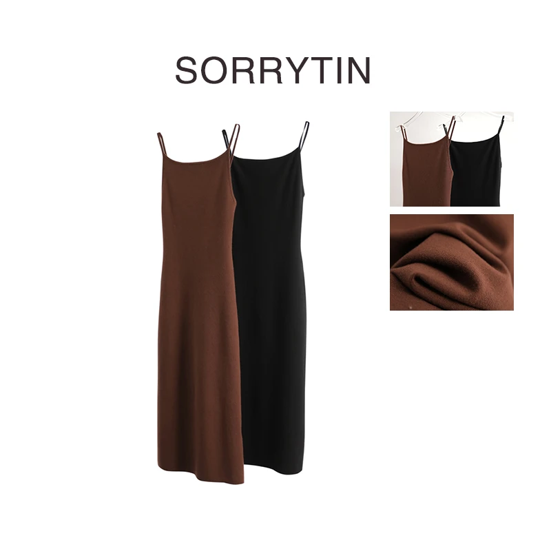 思家高品质 万里挑一 气质巨美 百搭18针超细吊带羊毛连衣裙