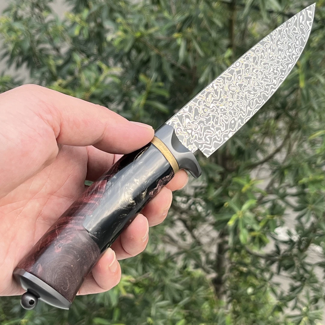 手工制作无芯大马士革雨滴纹多功能野营刀水果刀