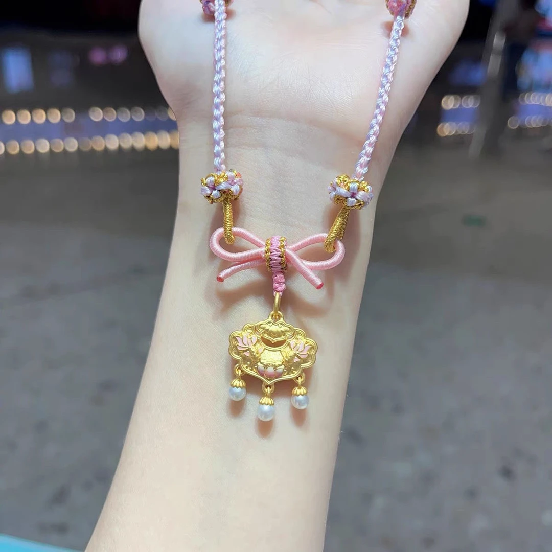 非金属布艺吊坠 蝴蝶结手工编绳在逃公主编织可调节细款项链吊坠