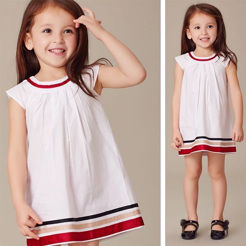 【三色织带拼接】 夏季女童连衣裙女孩洋气淑女A字裙 默认微瑕