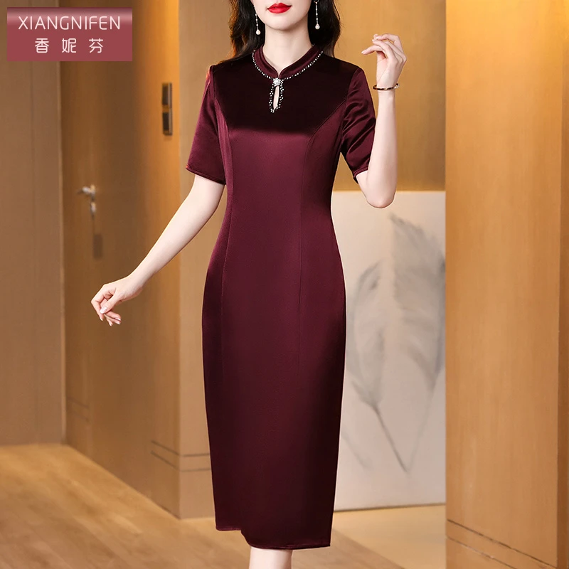 【香妮芬】82999高端醋酸妈妈礼服2024新款喜婆婆婚宴连衣裙气质