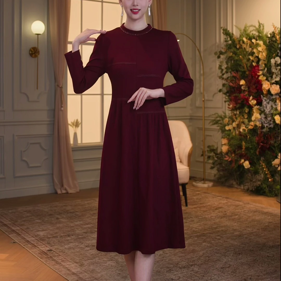 【香妮芬】83202-1秋冬新款新款连衣裙长袖长款洋气时尚长裙